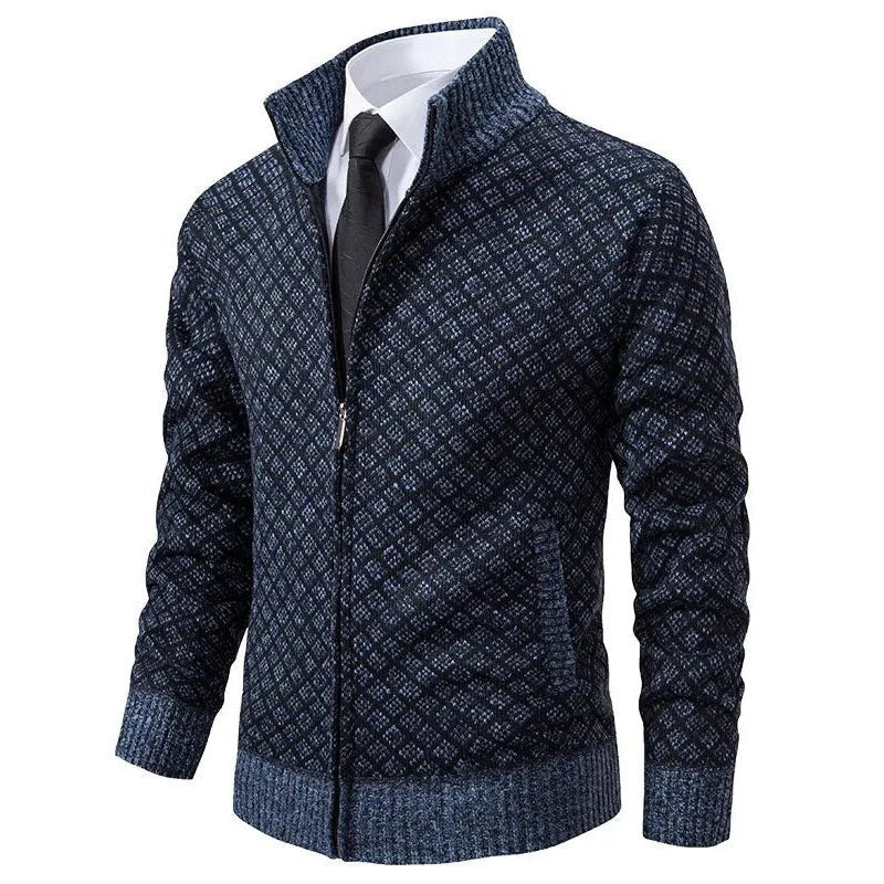 Men's Classic Diamond-Knit Zip Cardigan