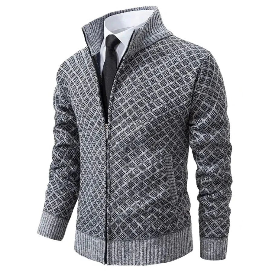Men's Classic Diamond-Knit Zip Cardigan