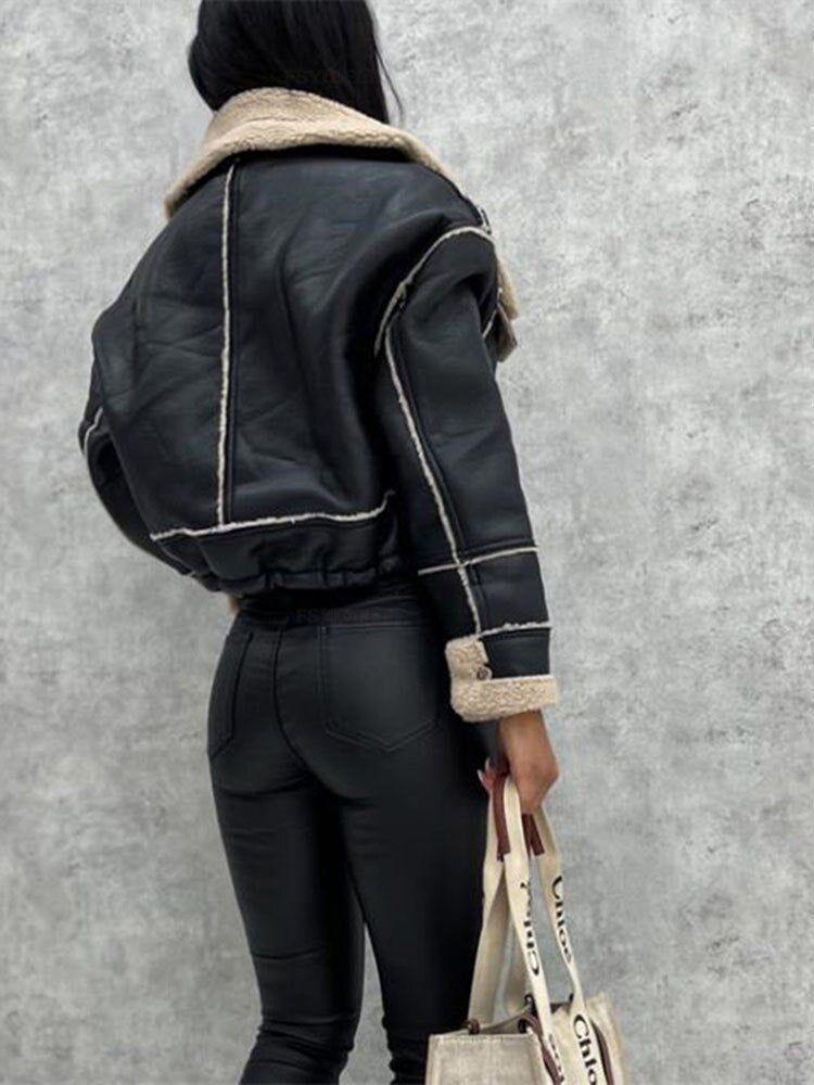 Women's Elegant Faux Leather Shearling Jacket