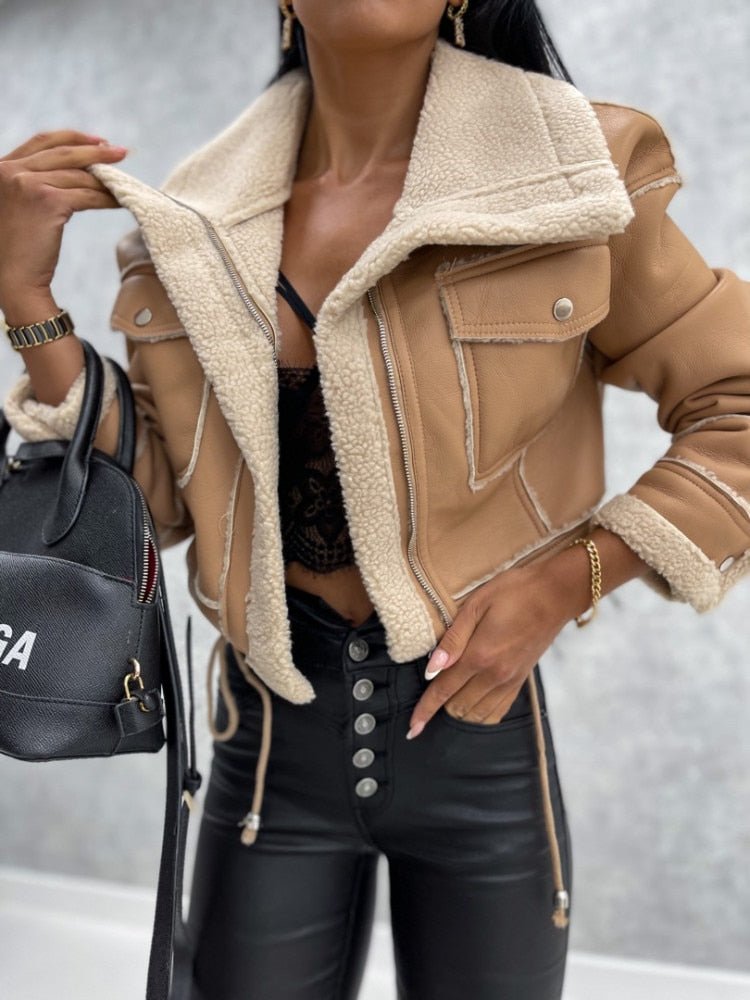 Women's Elegant Faux Leather Shearling Jacket