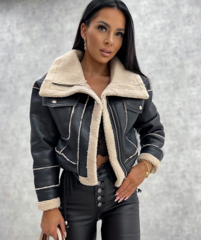 Women's Elegant Faux Leather Shearling Jacket