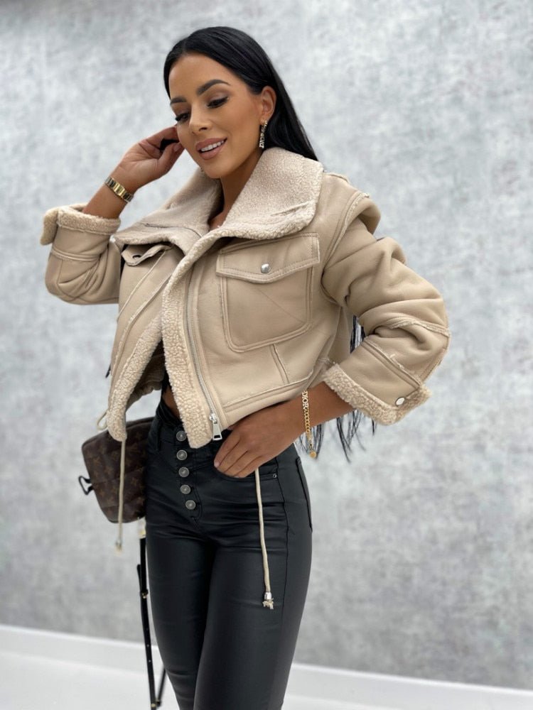 Women's Elegant Faux Leather Shearling Jacket