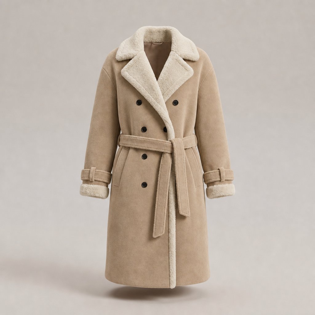 Women's Elegant Double-Breasted Teddy-Lined Coat