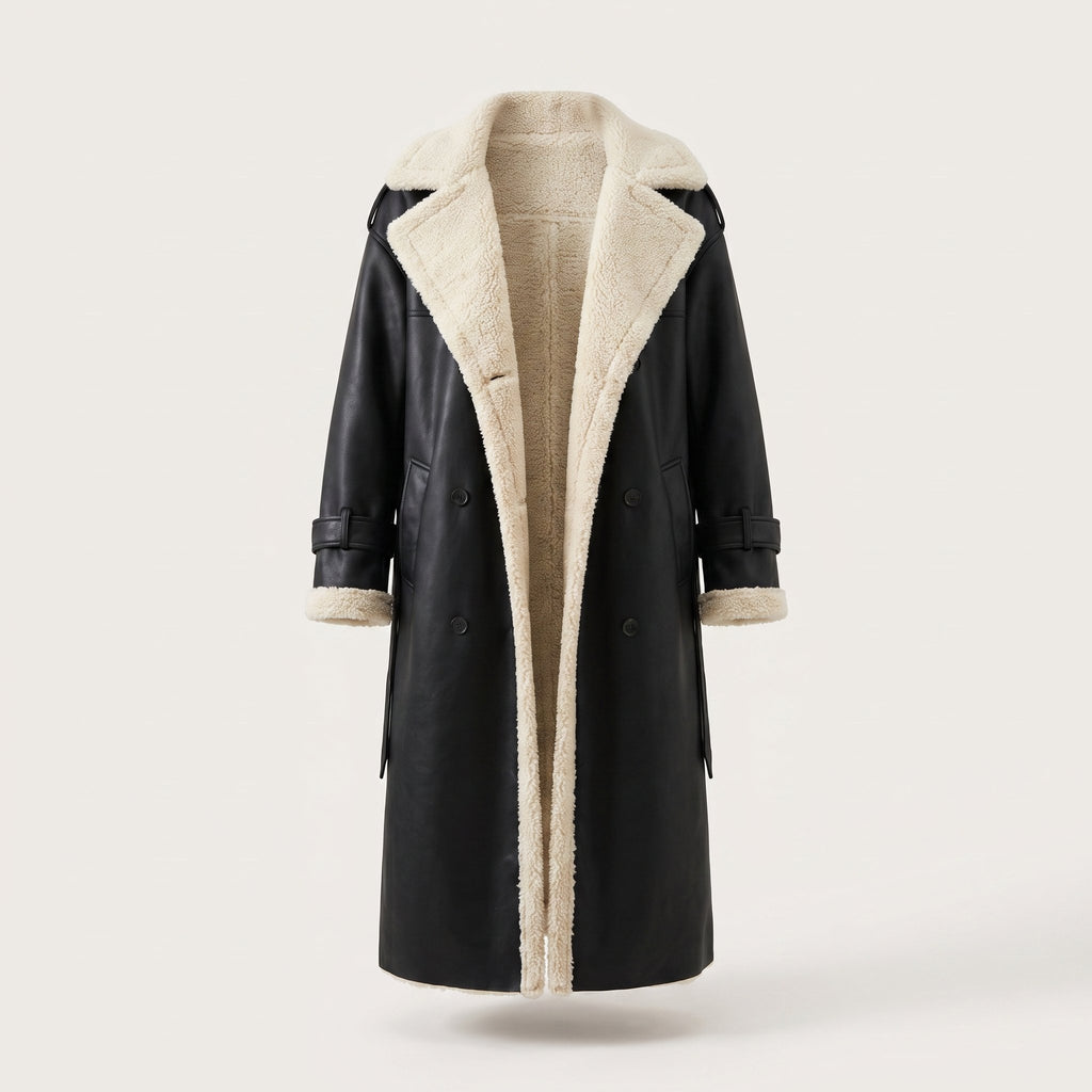 Women's Elegant Double-Breasted Teddy-Lined Coat
