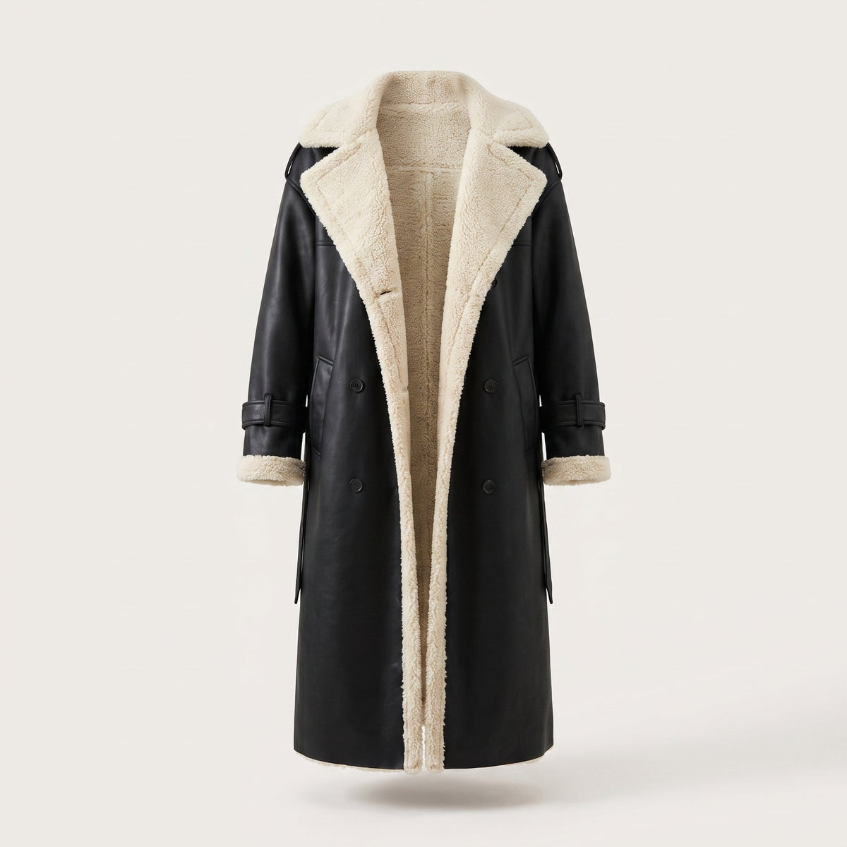 Women's Elegant Double-Breasted Teddy-Lined Coat