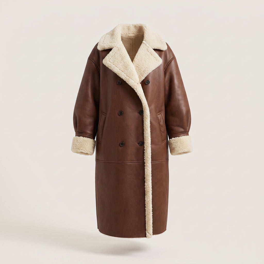 Women's Elegant Double-Breasted Teddy-Lined Coat