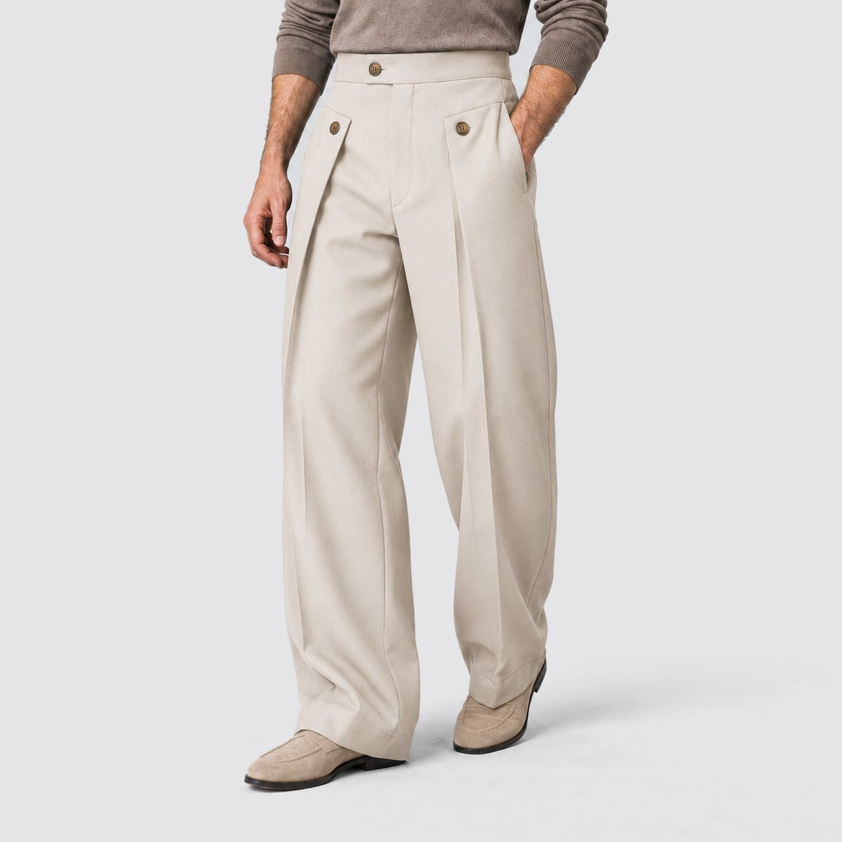 Men's Relaxed Wide Leg Pleated Trousers