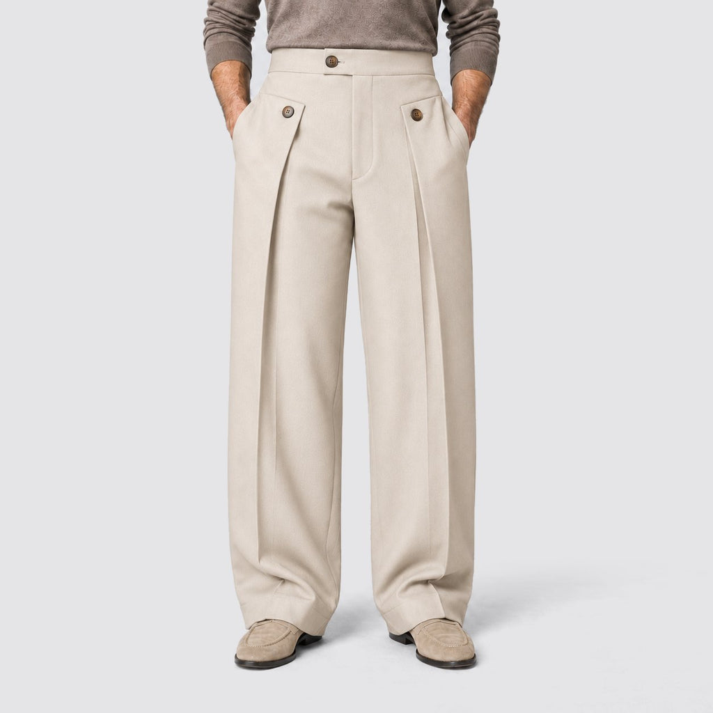 Men's Relaxed Wide Leg Pleated Trousers