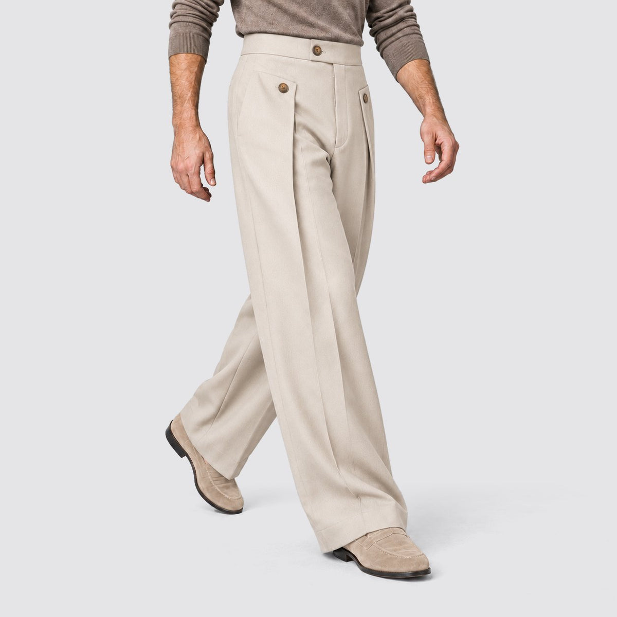 Men's Relaxed Wide Leg Pleated Trousers