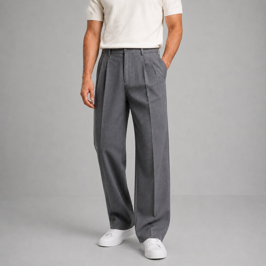 Men's Polished Front Pleat Straight Leg Trousers
