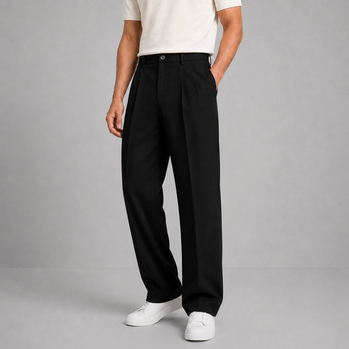 Men's Polished Front Pleat Straight Leg Trousers