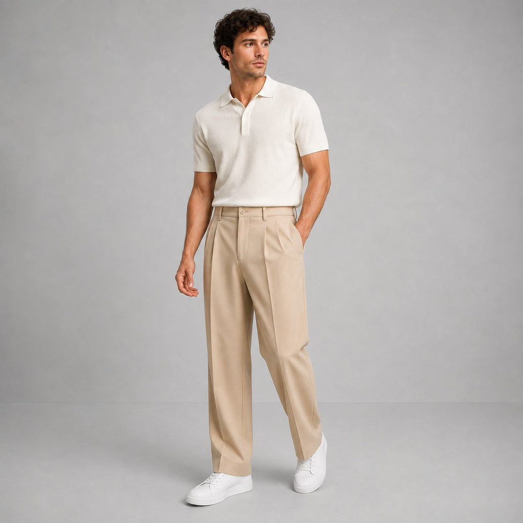 Men's Polished Front Pleat Straight Leg Trousers
