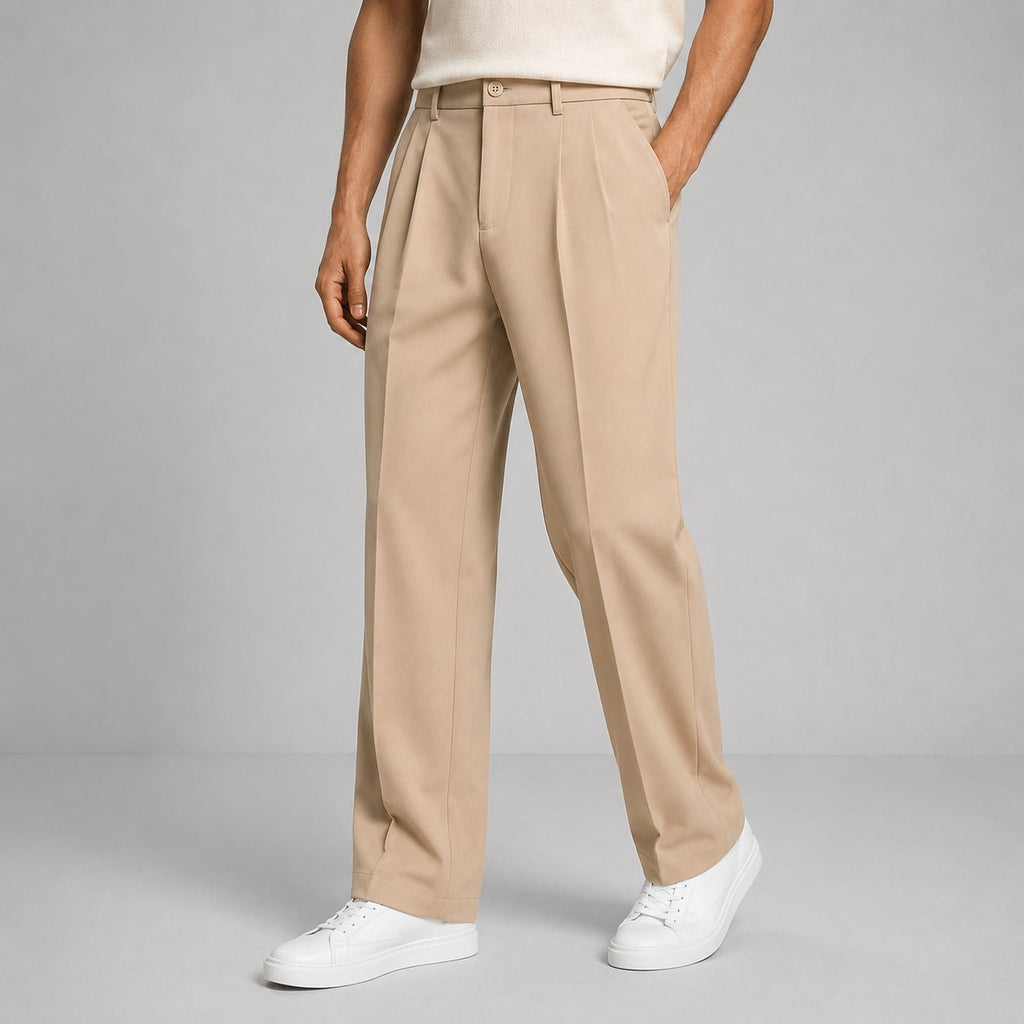 Men's Polished Front Pleat Straight Leg Trousers