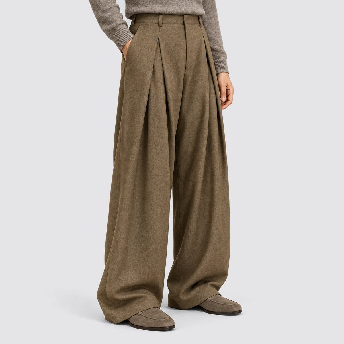 Men's Classic High-Waist Pleated Wide Leg Trousers