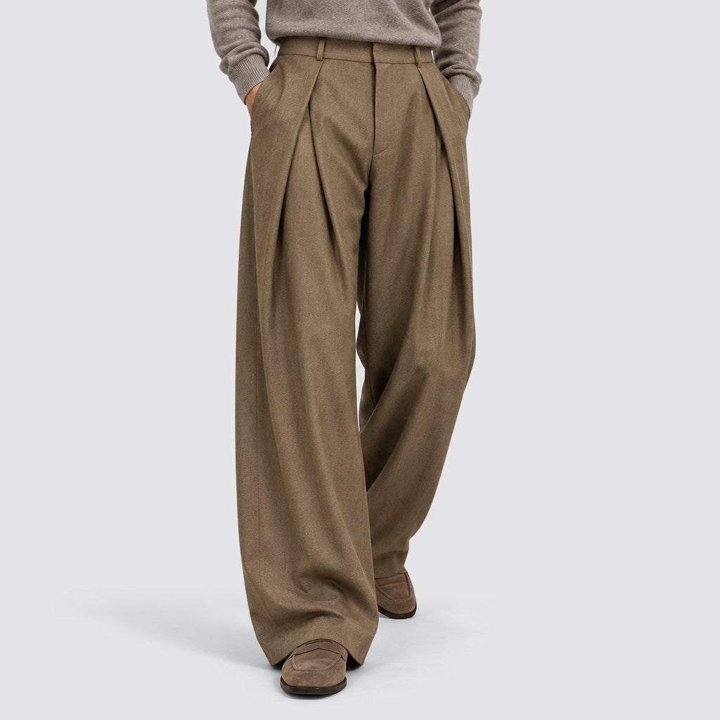 Men's Classic High-Waist Pleated Wide Leg Trousers