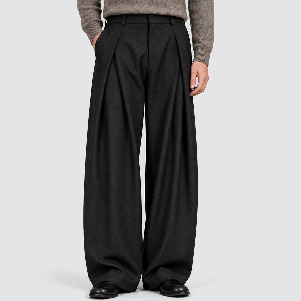 Men's Classic High-Waist Pleated Wide Leg Trousers