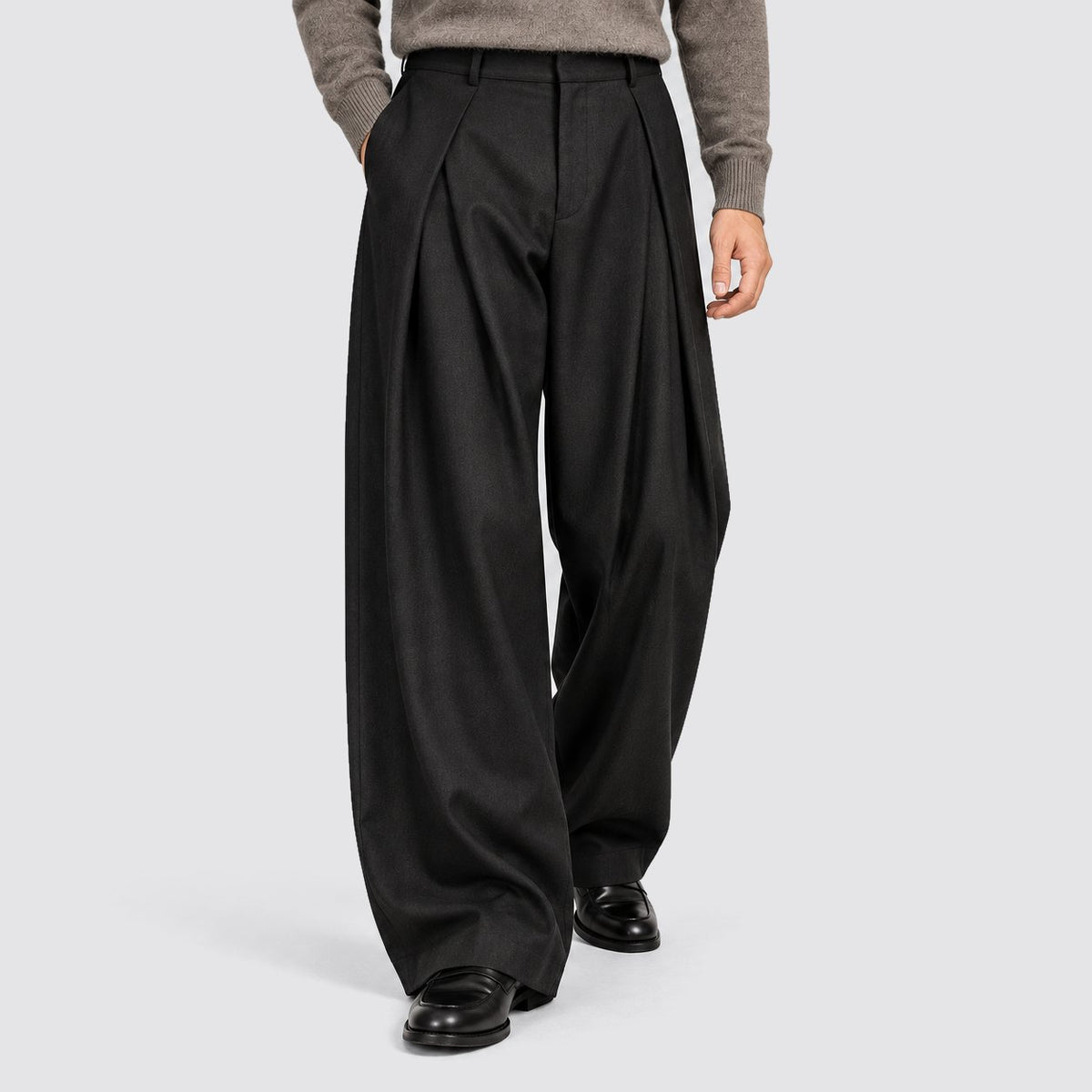 Men's Classic High-Waist Pleated Wide Leg Trousers