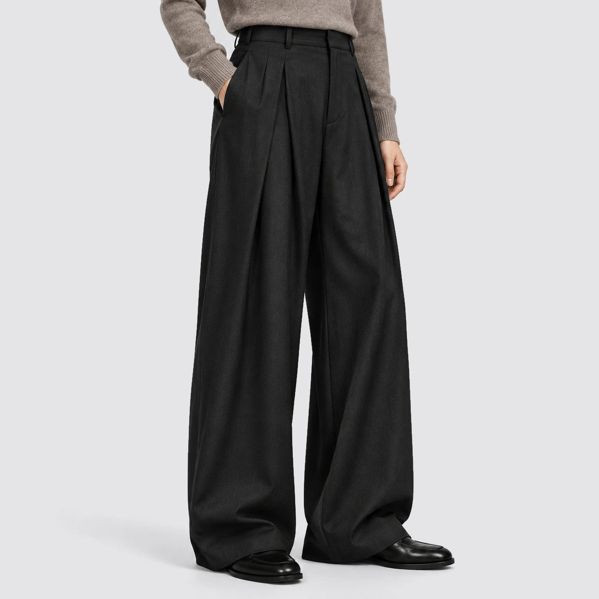 Men's Classic High-Waist Pleated Wide Leg Trousers