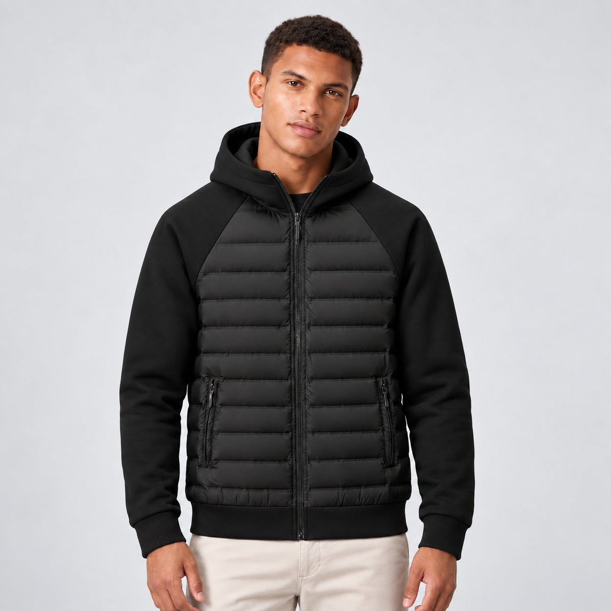 Men's Relaxed Quilted Panel Hooded Down Jacket