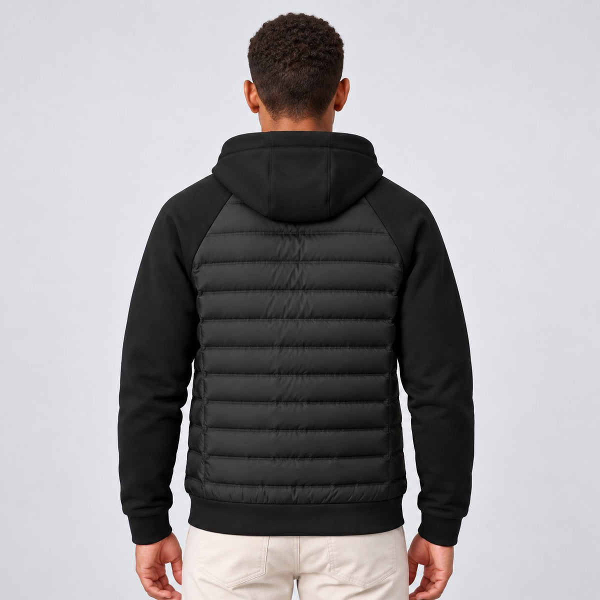 Men's Relaxed Quilted Panel Hooded Down Jacket