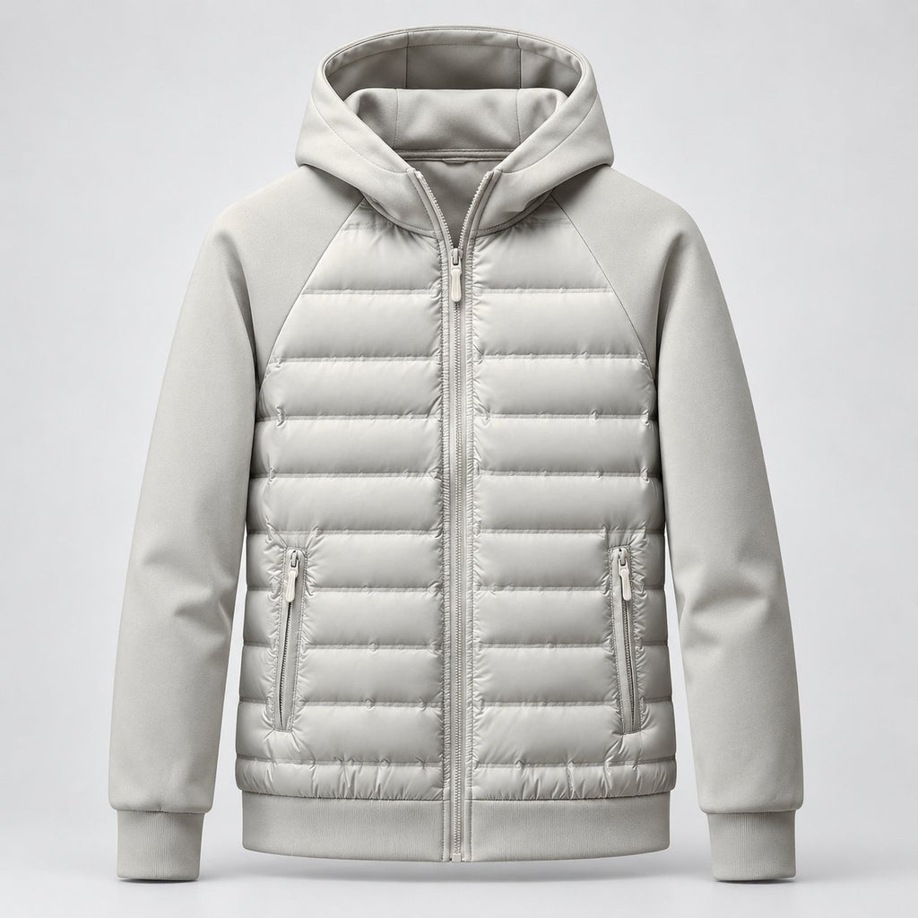 Men's Relaxed Quilted Panel Hooded Down Jacket