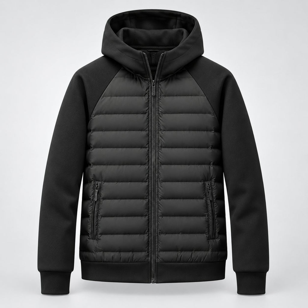 Men's Relaxed Quilted Panel Hooded Down Jacket