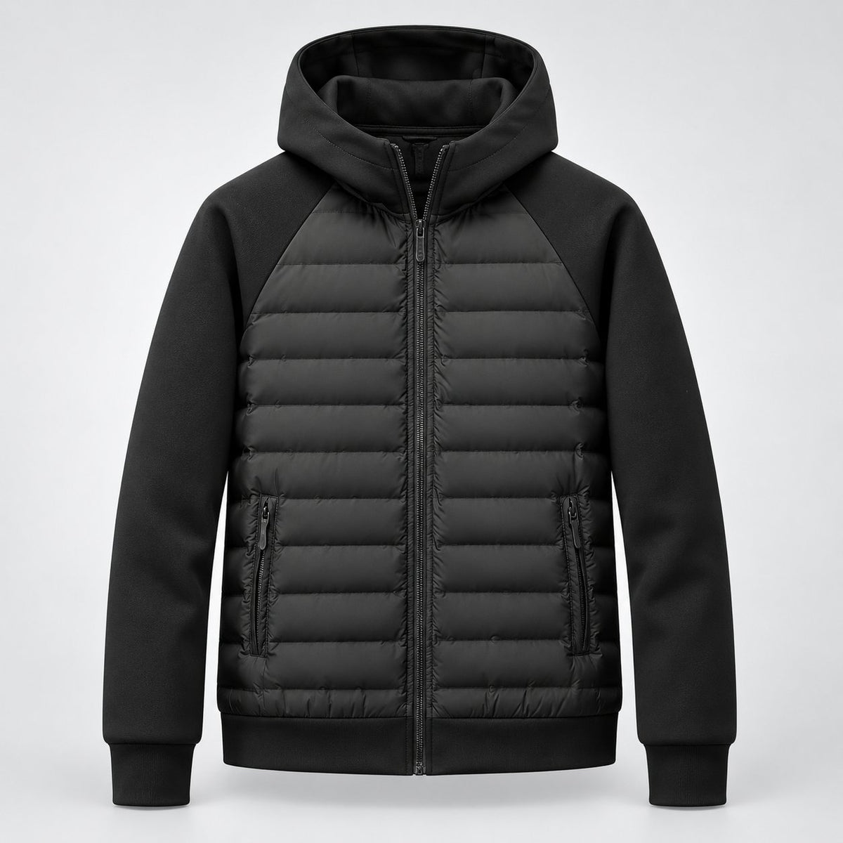 Men's Relaxed Quilted Panel Hooded Down Jacket