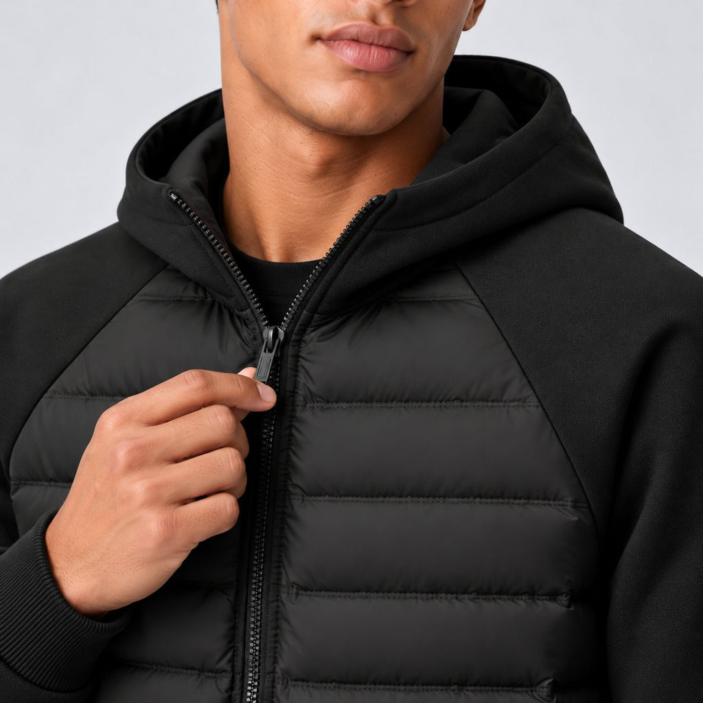 Men's Relaxed Quilted Panel Hooded Down Jacket