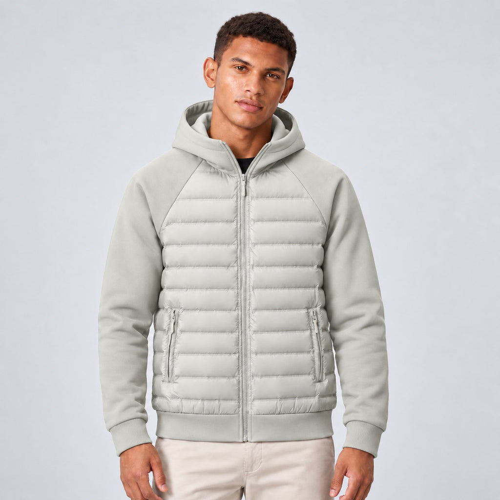 Men's Relaxed Quilted Panel Hooded Down Jacket
