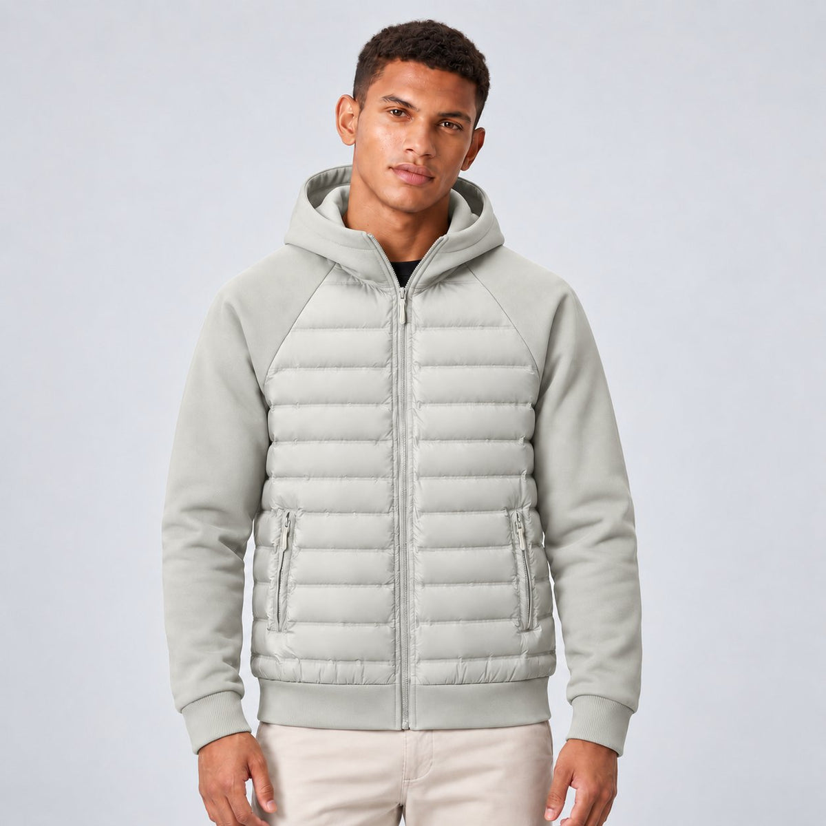 Men's Relaxed Quilted Panel Hooded Down Jacket