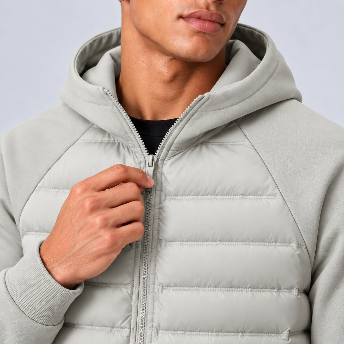 Men's Relaxed Quilted Panel Hooded Down Jacket