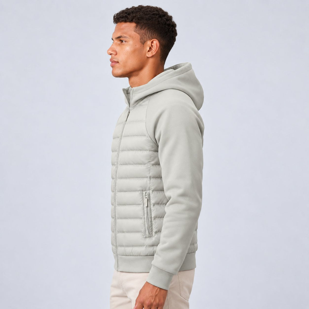 Men's Relaxed Quilted Panel Hooded Down Jacket