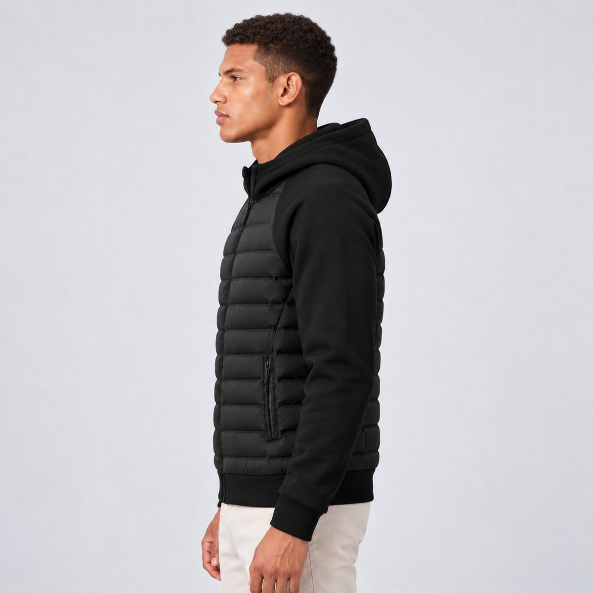 Men's Relaxed Quilted Panel Hooded Down Jacket