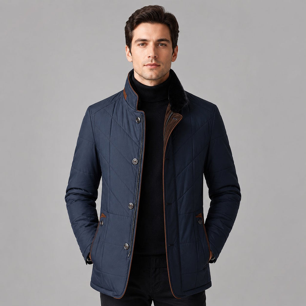 Men's Polished Quilted Stand Collar Jacket