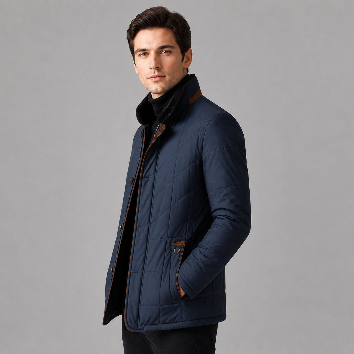 Men's Polished Quilted Stand Collar Jacket