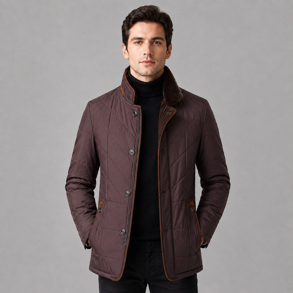 Men's Polished Quilted Stand Collar Jacket