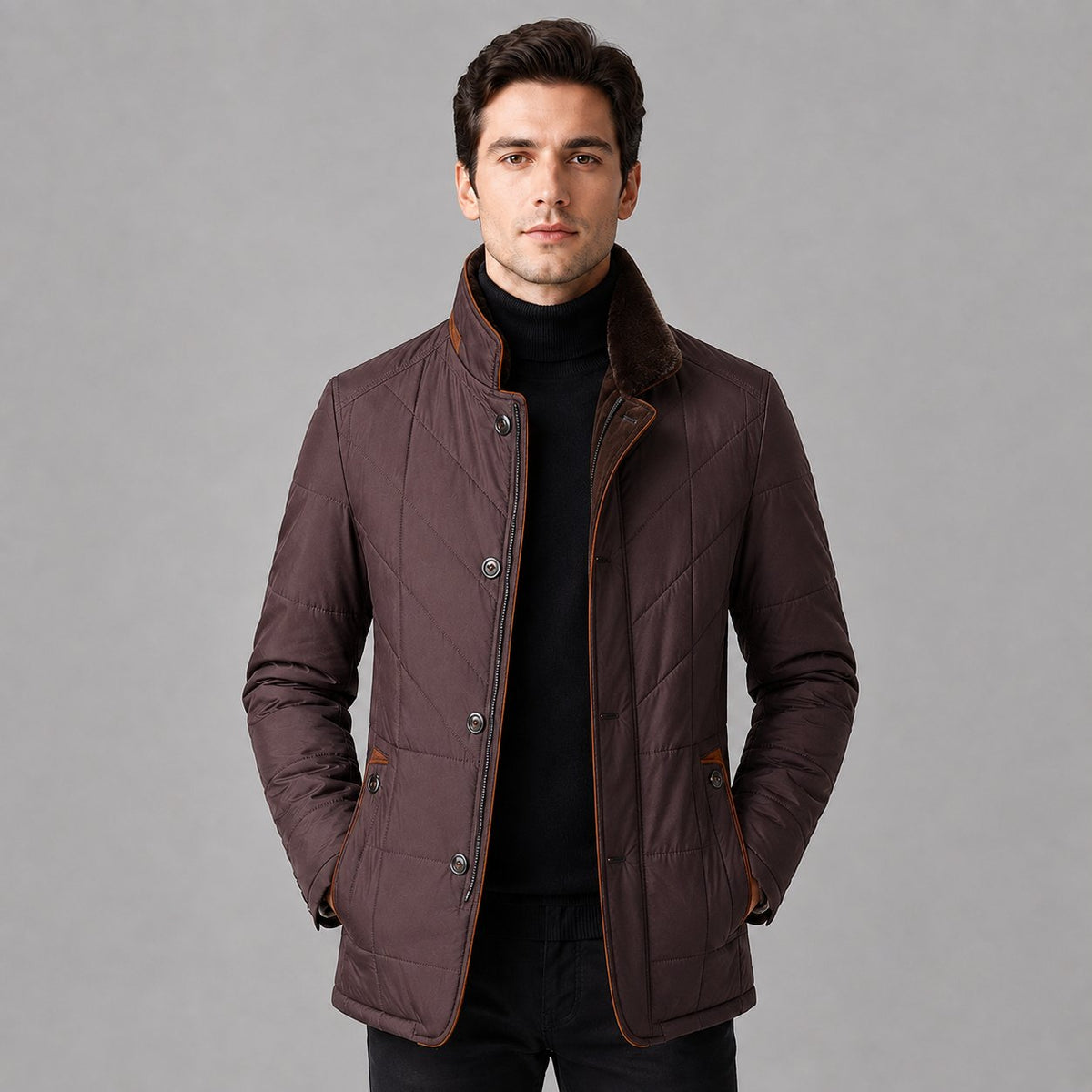 Men's Polished Quilted Stand Collar Jacket