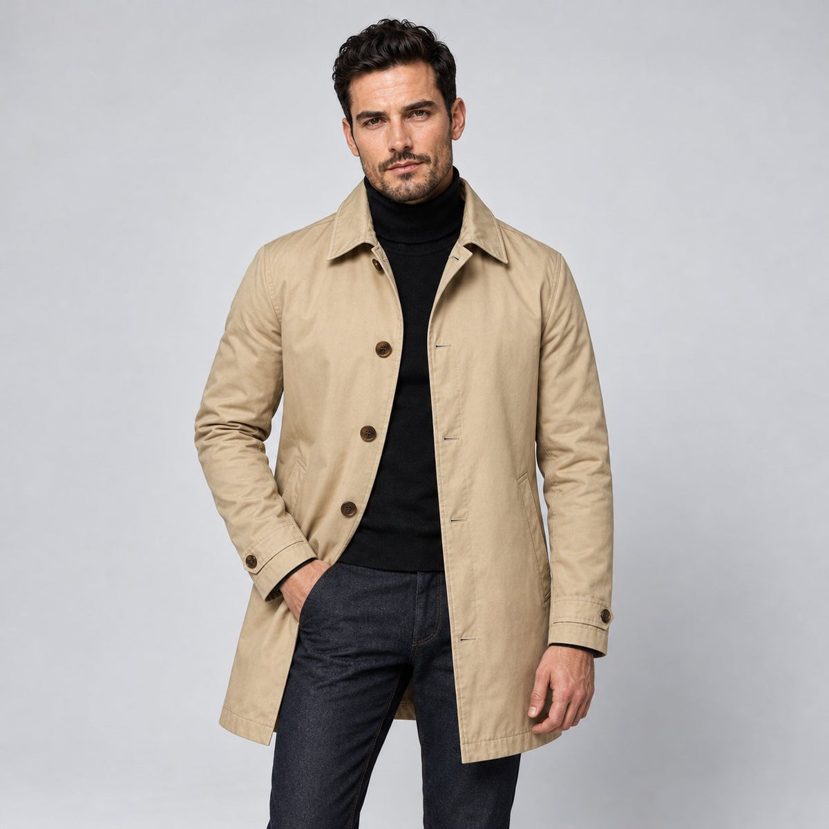Men's Refined Longline Button-Front Coat