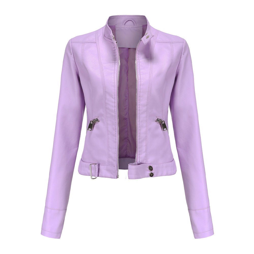 Women's Polished Belted Faux Leather Jacket