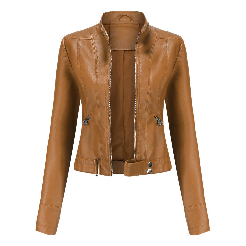 Women's Polished Belted Faux Leather Jacket