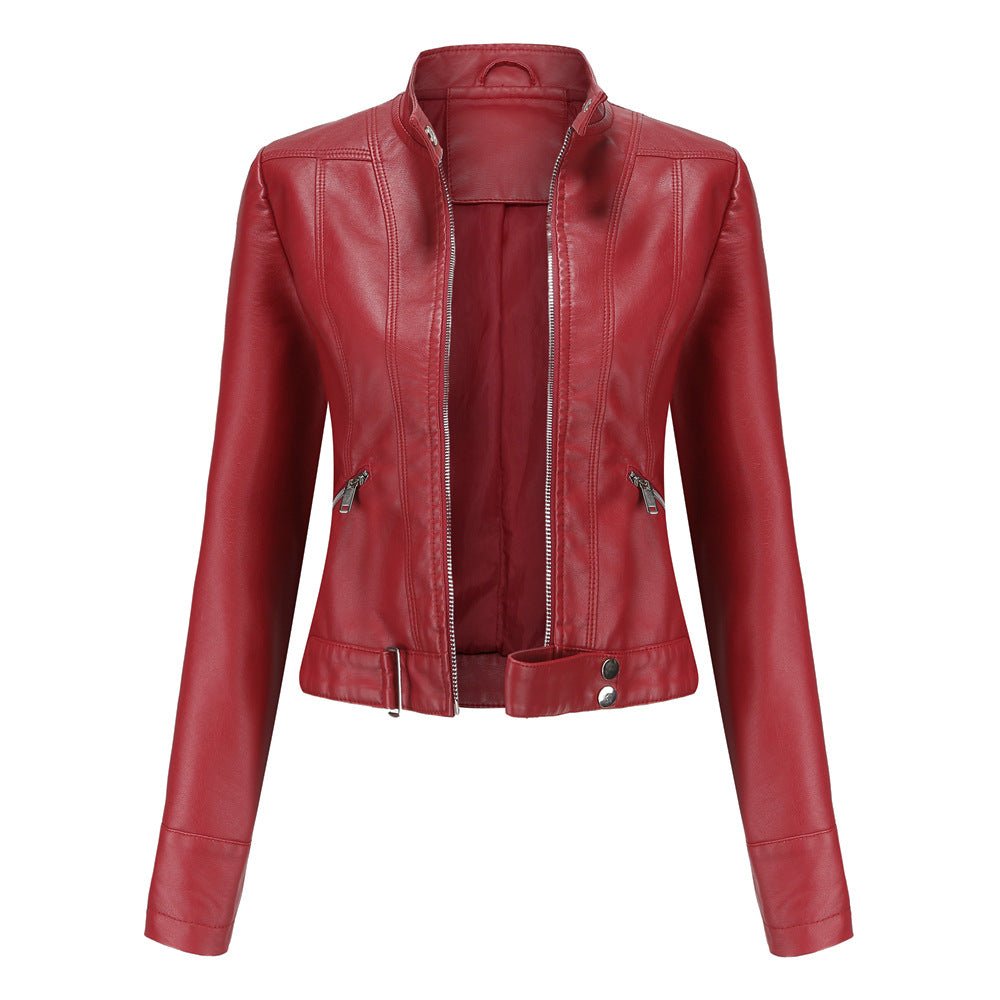 Women's Polished Belted Faux Leather Jacket