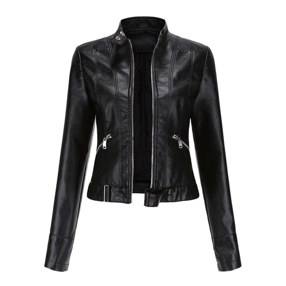 Women's Polished Belted Faux Leather Jacket