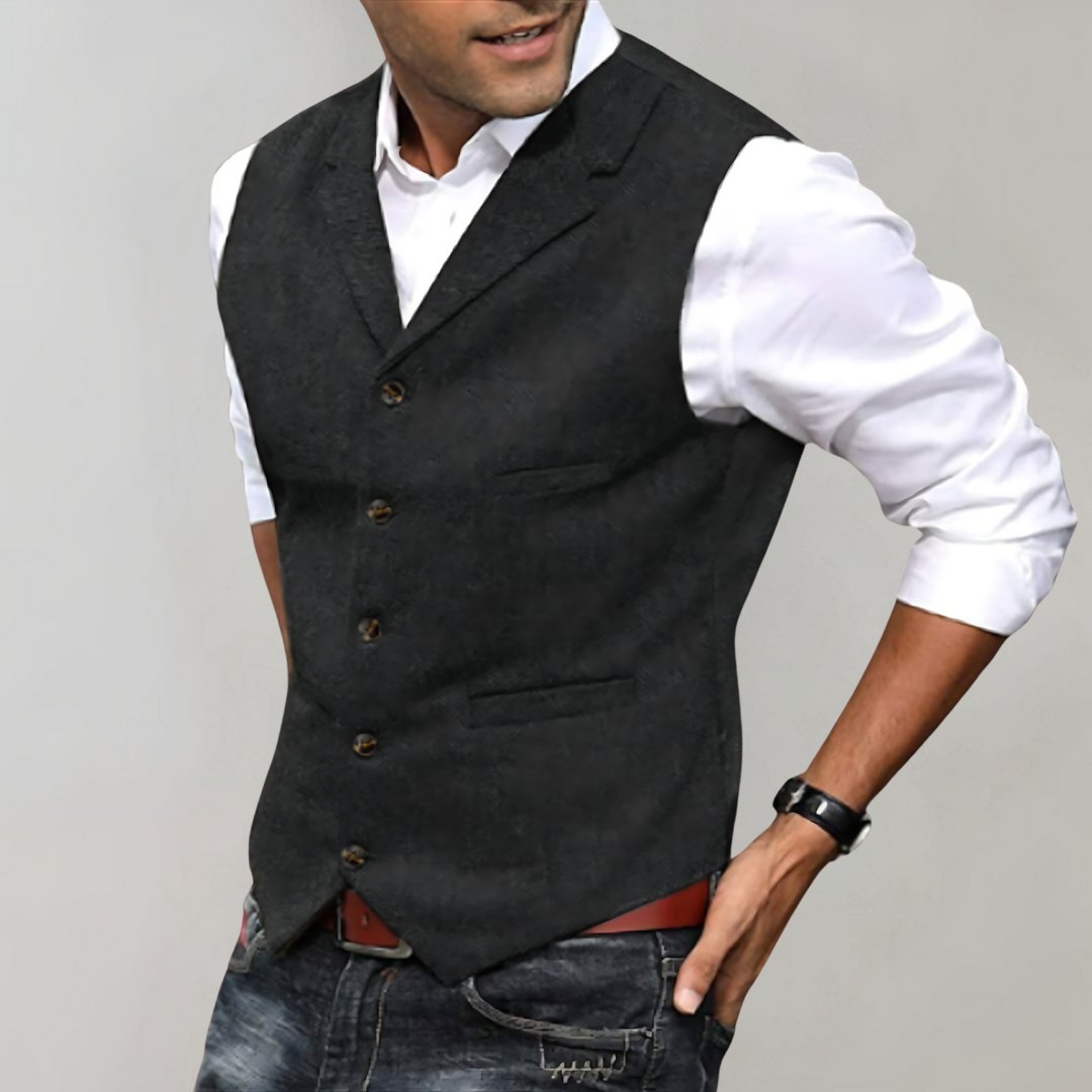 Men's Refined Herringbone Notch Lapel Waistcoat