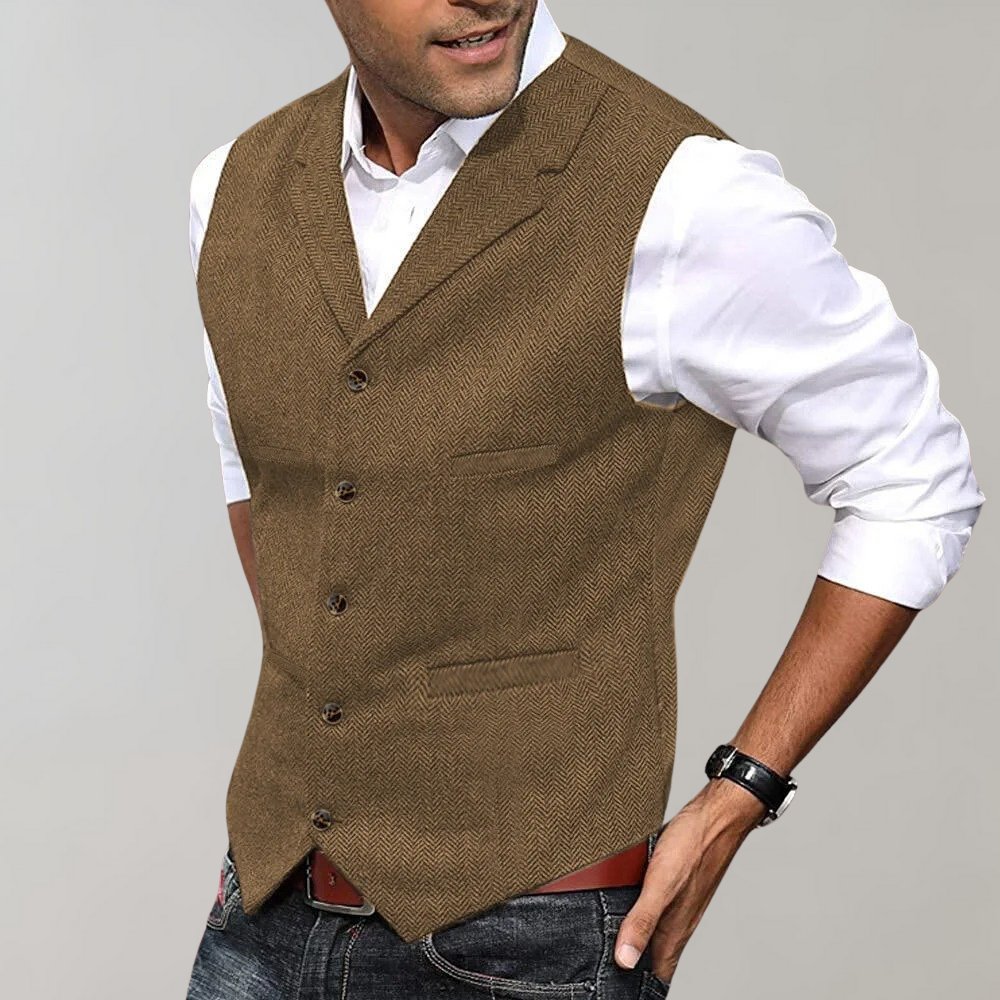 Men's Refined Herringbone Notch Lapel Waistcoat