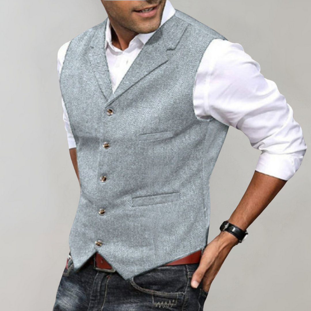 Men's Refined Herringbone Notch Lapel Waistcoat