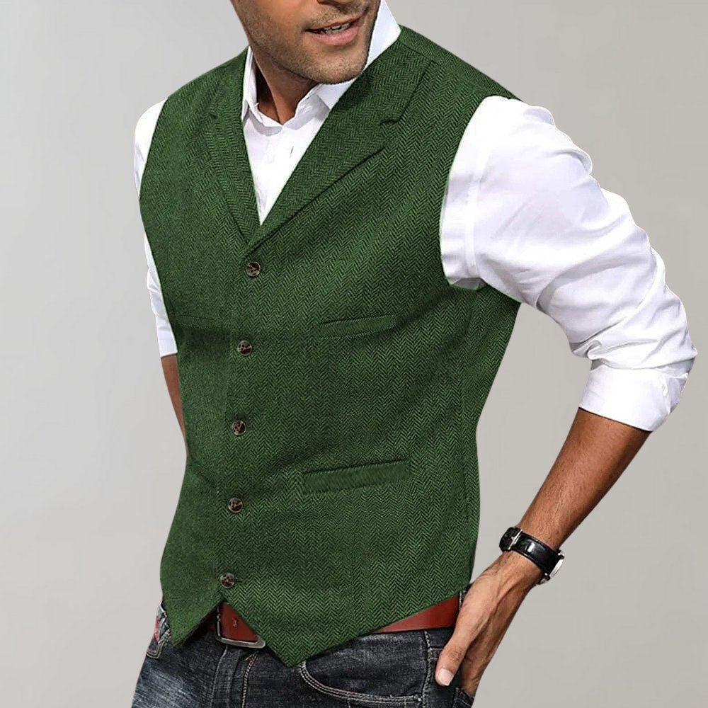 Men's Refined Herringbone Notch Lapel Waistcoat