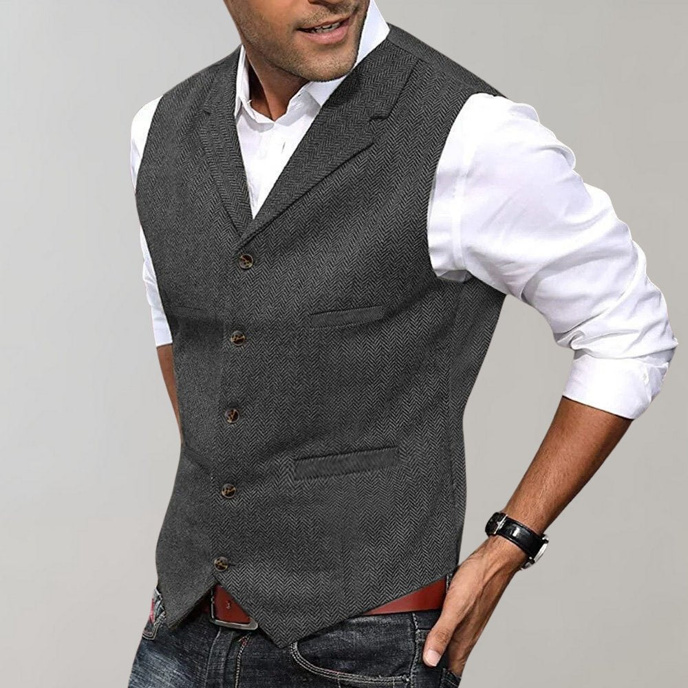 Men's Refined Herringbone Notch Lapel Waistcoat