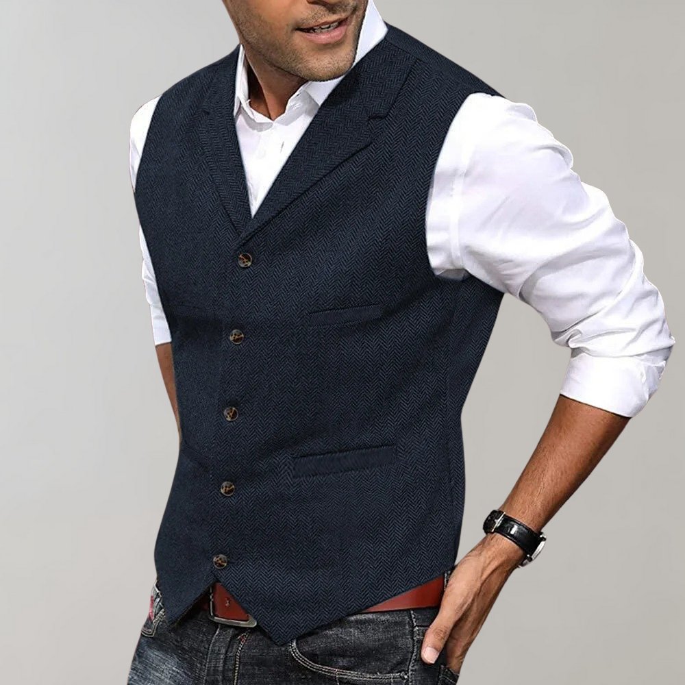 Men's Refined Herringbone Notch Lapel Waistcoat