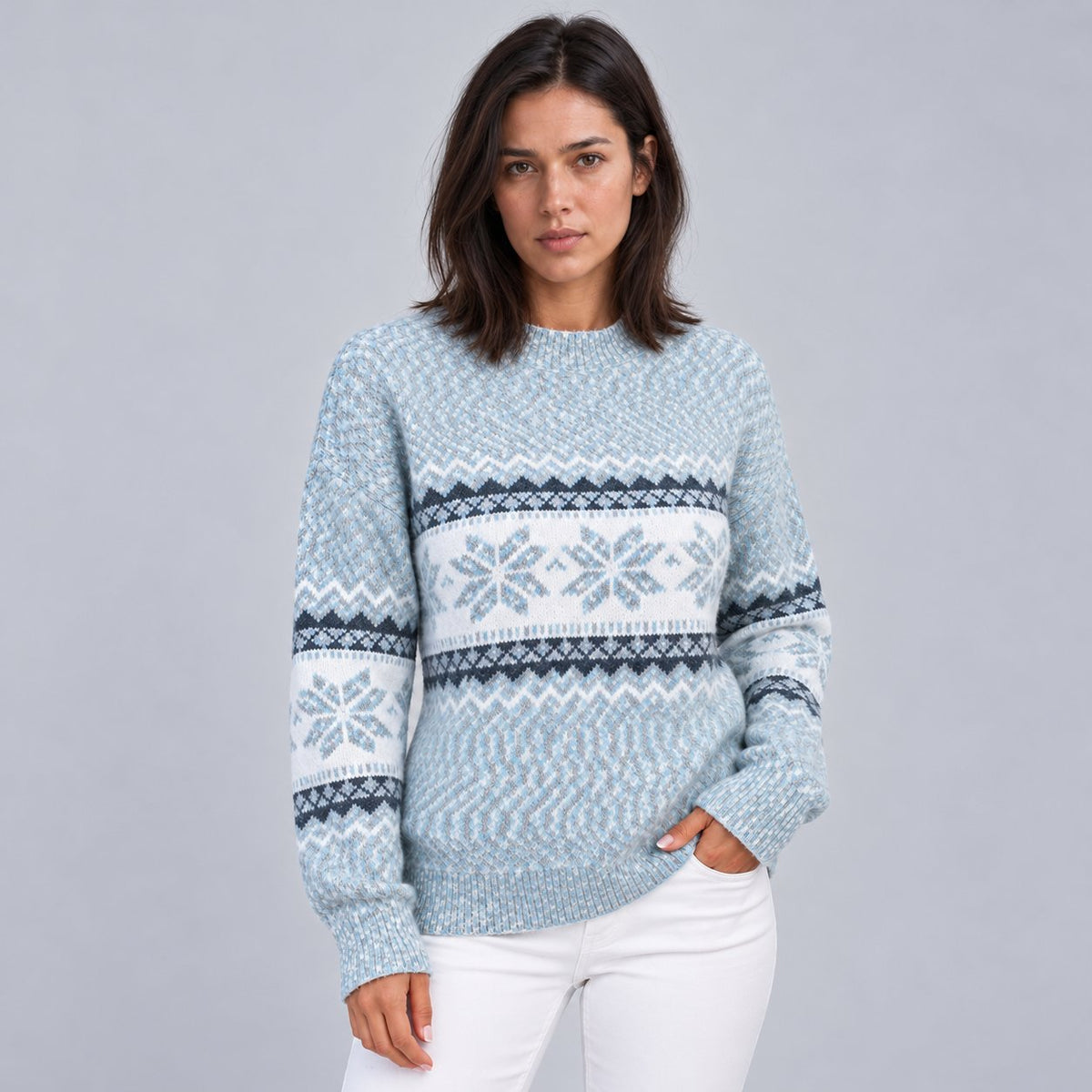Women's Charming Snowflake Fair Isle Crew Neck Jumper