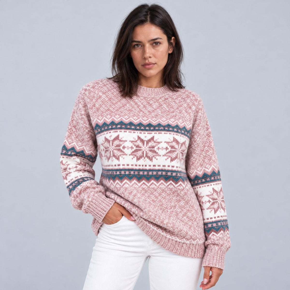 Women's Charming Snowflake Fair Isle Crew Neck Jumper
